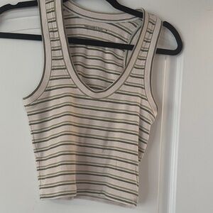 Abercrombie & Fitch Striped Tank Top - Cream and Olive